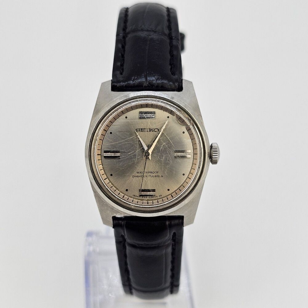 VTG‎ Seiko Women Watch Mechanical 28MM Gold Dial New Black Leather Bands WORKING